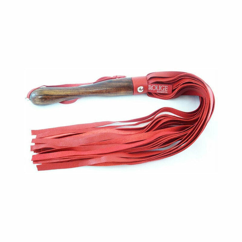 BONDAGE, FETISH & KINK Rouge Wooden Handle Leather Flogger Red