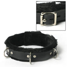 Bondage Gear Strict Leather Narrow Fur Lined Locking Collar