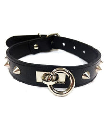 Collars Rouge Leather O Ring Studded Collar - Black