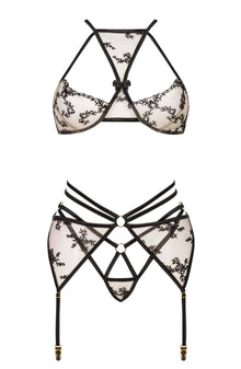 Lingerie Sets Beauty Night BN6691 Aisha Lace Bra, Garter & Thong Set – Black