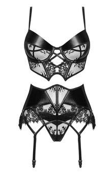 Lingerie Sets Beauty Night BN6739 Leonela Lace & Wet Look Bra Set – Black