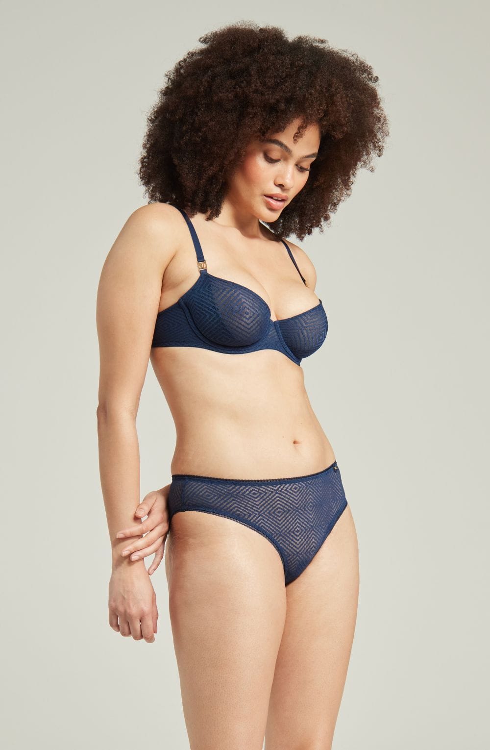 Lingerie Sets The Sheer Deco Lift Balcony Bra Navy Up to GG Cup
