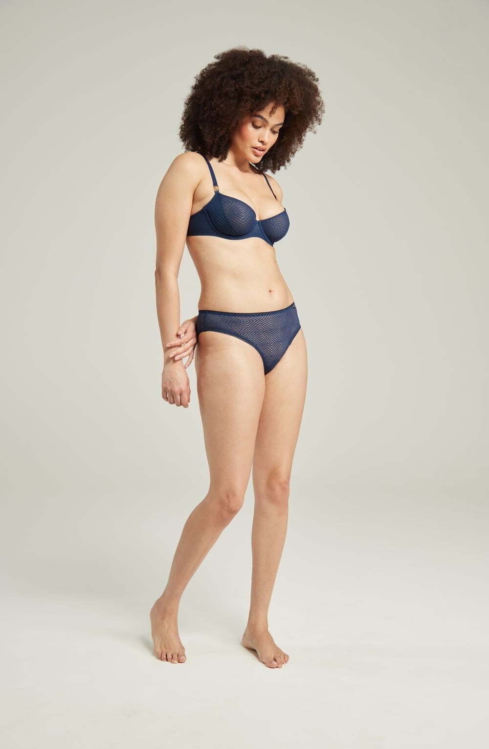 Lingerie Sets The Sheer Deco Lift Balcony Bra Navy Up to GG Cup