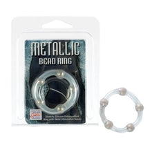 CalExotics clear stretchy cock ring with five metallic beads