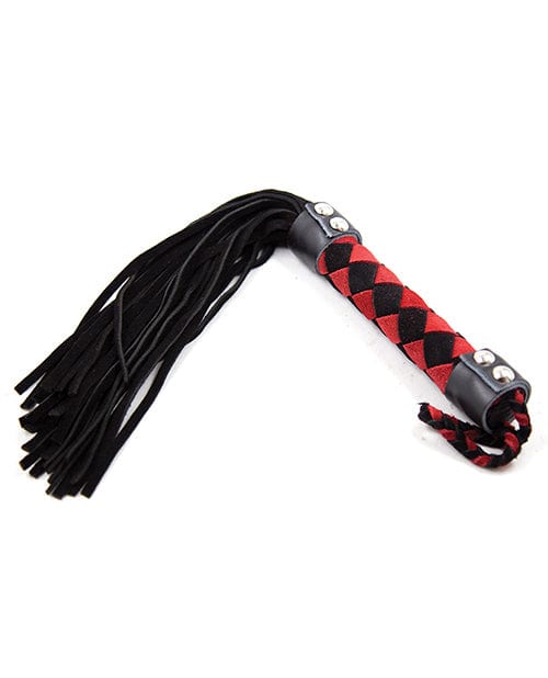 Whips Plesur 15" Leather Flogger - Black/Red