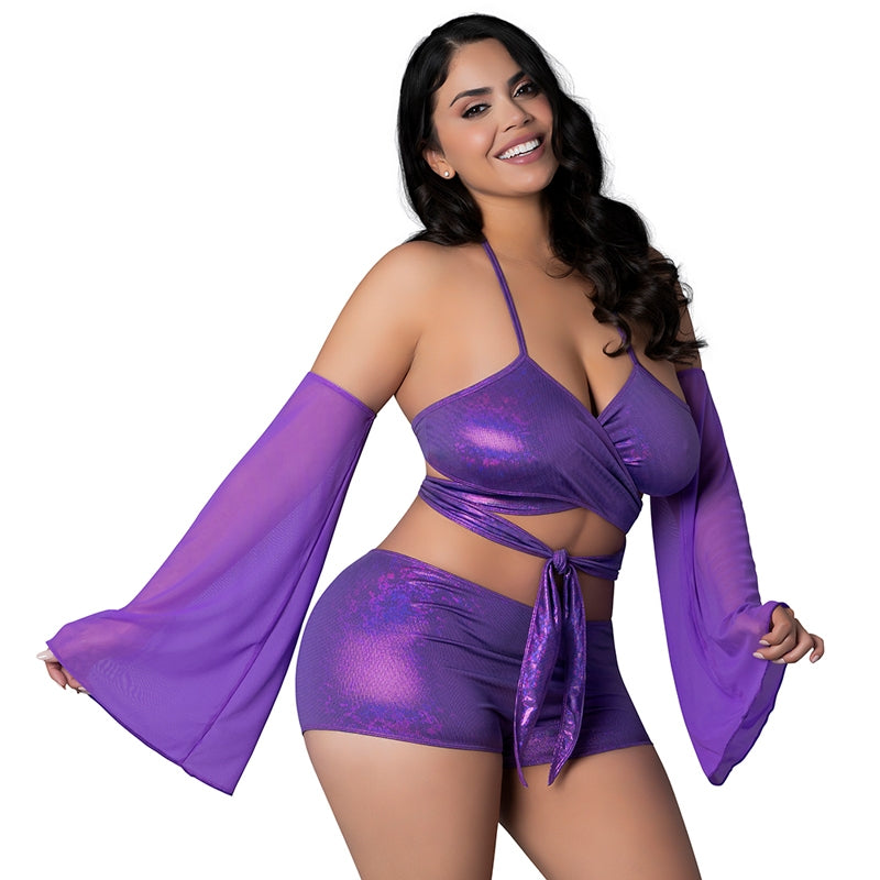 MS Glimmer WrapBraletShorts&Sleeve Pur Q