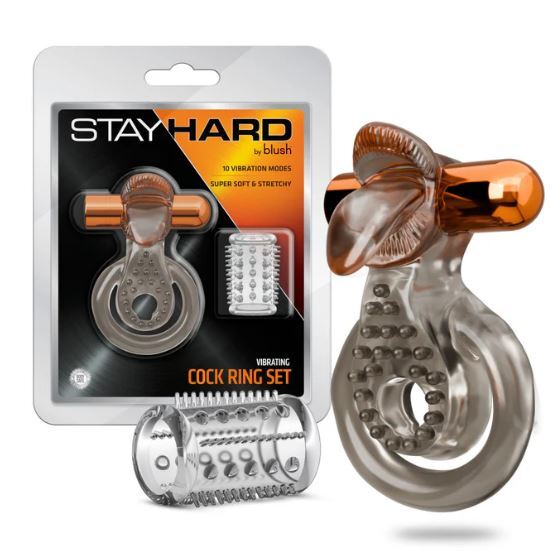Stay hard vibrating cock ring set w/sleeve