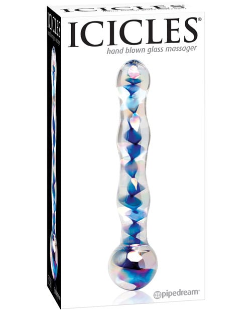 Dildos Icicles No. 8 Hand Blown Glass Massager - Clear w/Inside Blue Swirls
