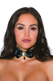 Accessories BLACK / ONE SIZE Shirley of Hollywood 970 Choker Ribbon Bow Cameo Black