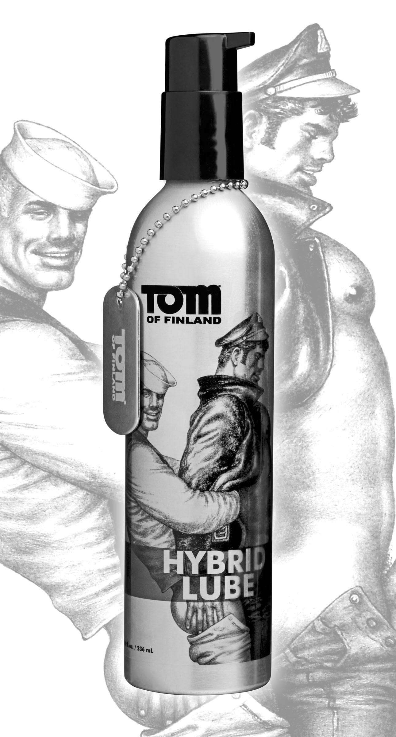 Tom of Finland hybrid lubricant 8 oz metal pump bottle