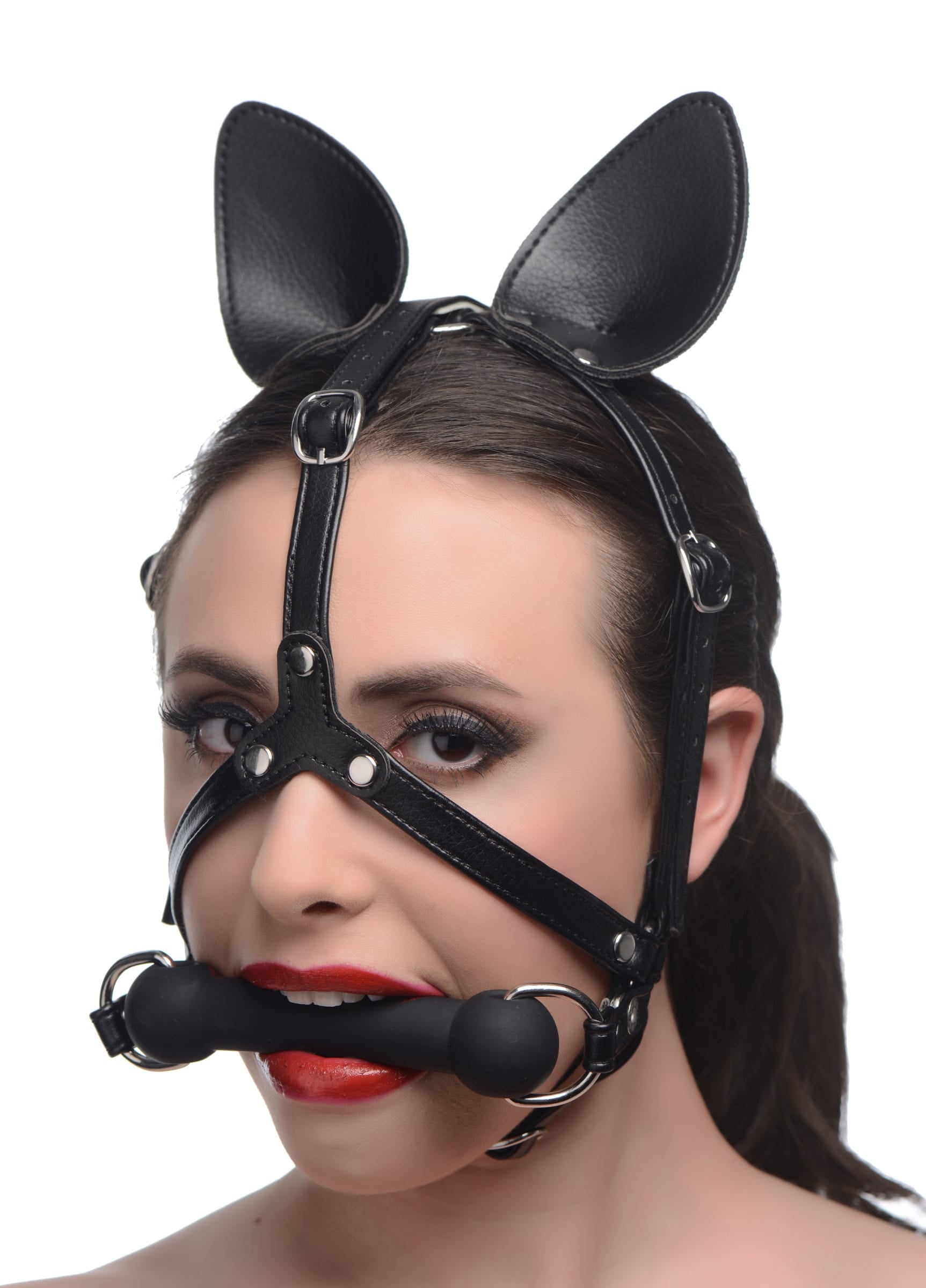 Animal Play Dark Horse Pony Head Harness with Silicone Bit