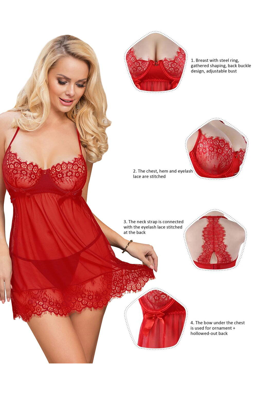 Babydolls YesX YX952 Red Babydoll Set