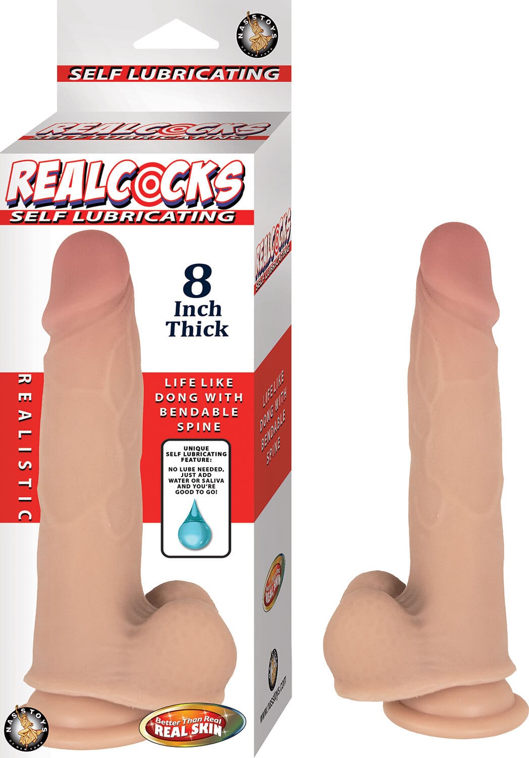 Bendable Dildos Realcocks Self Lubricating 8 Inch Thick - White