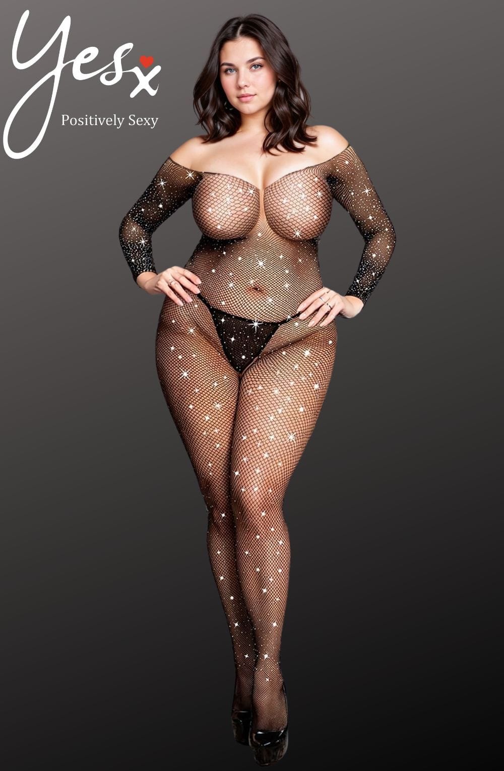 Bodystocking BLACK / 3XL/5XL YesX YX864Q Fishnet Sparkly Bodystocking Up To 5XL