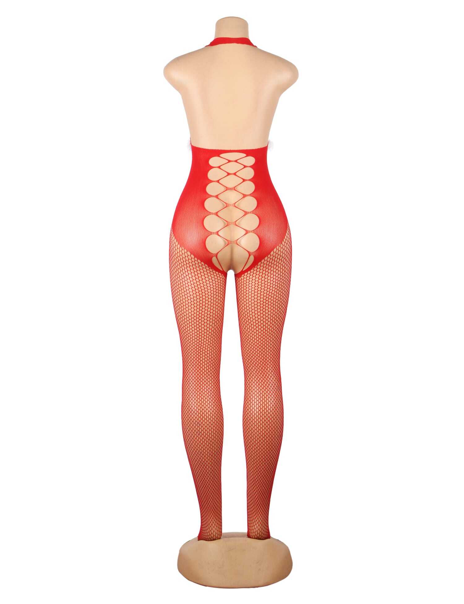 Bodystocking RED / ONE SIZE (S-L) YesX YX876 Christmas Fluffy Bodystocking