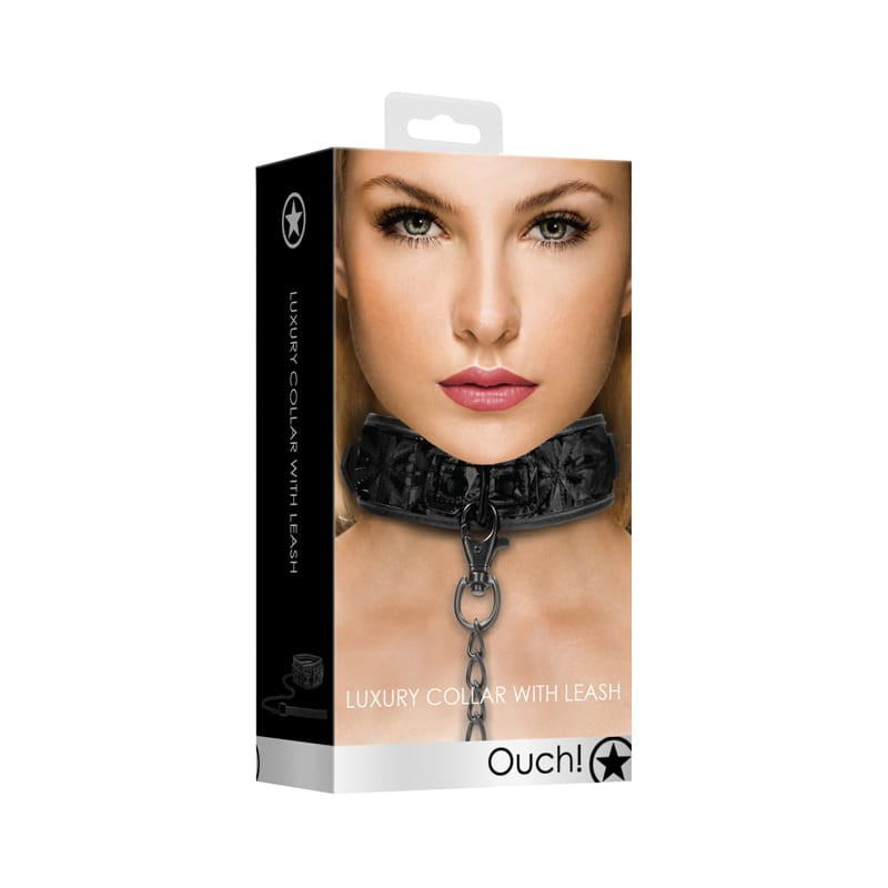 BONDAGE, FETISH & KINK Ouch Luxury Collar W/Leash Black