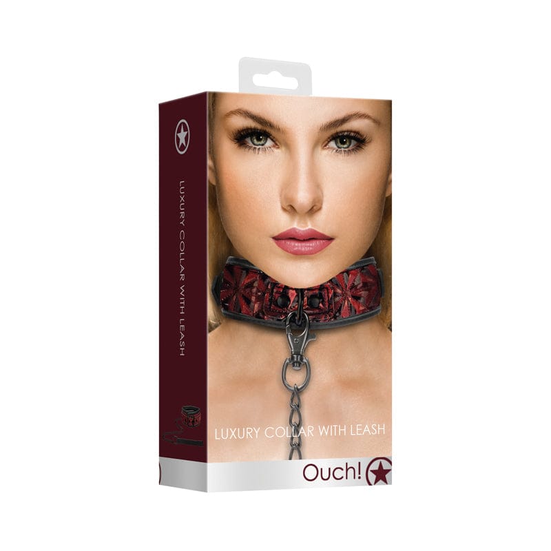 BONDAGE, FETISH & KINK Ouch Luxury Collar W/Leash Burgundy