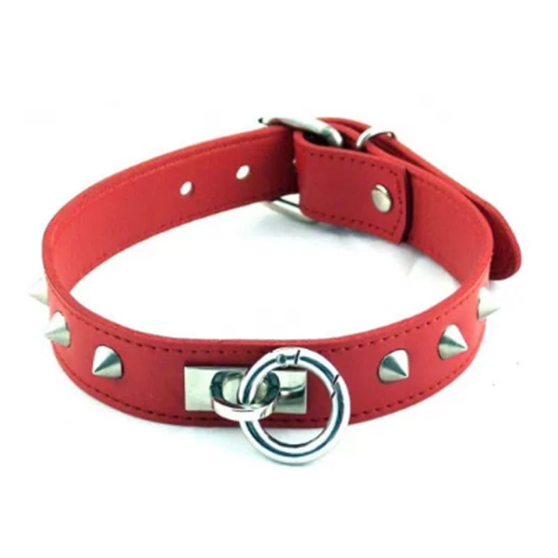 BONDAGE, FETISH & KINK Rouge O Ring Studded Collar Red