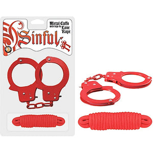 BONDAGE, FETISH & KINK Sinful Cuffs W/Keys & Love Rope (Red)