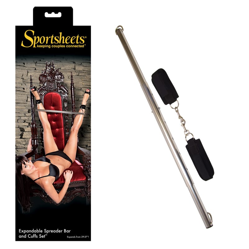 BONDAGE, FETISH & KINK SS Spreader Bar & Cuffs Set Black