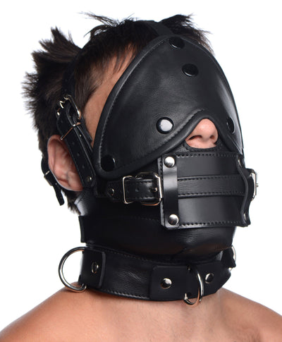 Strict Leather Head Harness with Removable Gag & Blindfold – Black