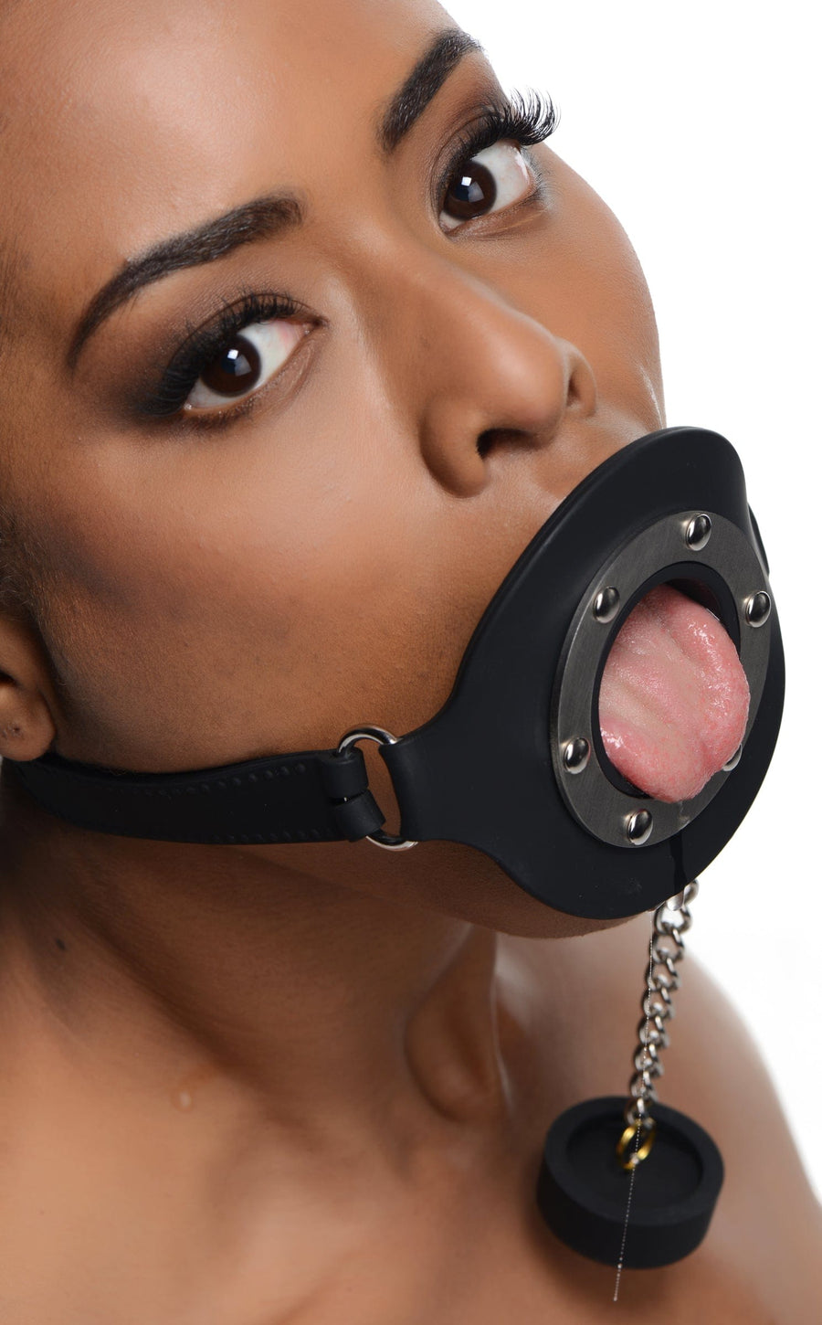 Master Series Pie Hole black silicone open ring gag with removable plug