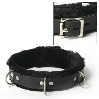 Bondage Gear Strict Leather Narrow Fur Lined Locking Collar