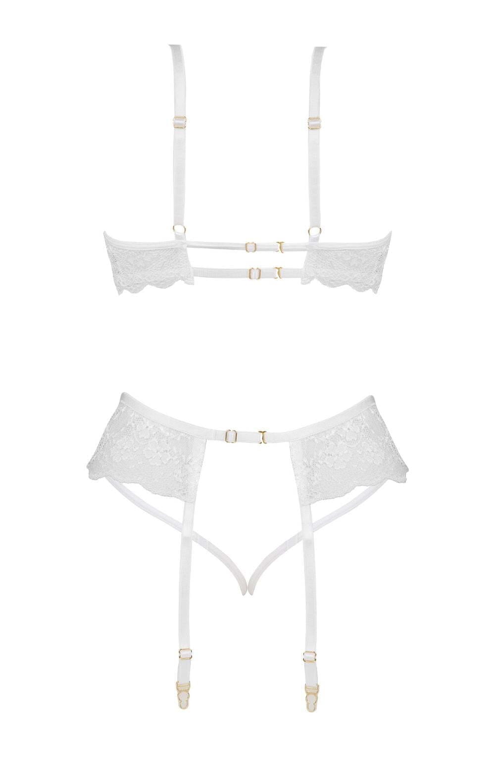Bras Beauty Night BN6722 Rose Lace Bra, Garter & Thong Set – White