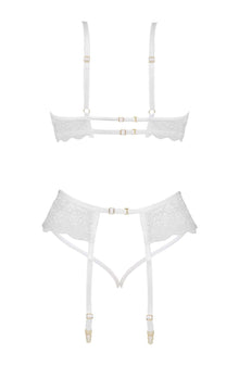 Bras Beauty Night BN6722 Rose Lace Bra, Garter & Thong Set – White