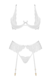 Bras Beauty Night BN6722 Rose Lace Bra, Garter & Thong Set – White