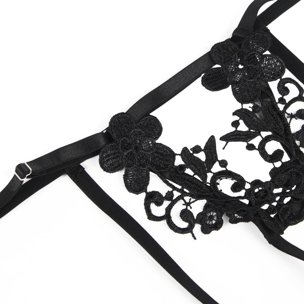 Bras YesX YX867 Embroidered Bra, Garter & Thong Set – Black