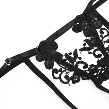 Bras YesX YX867 Embroidered Bra, Garter & Thong Set – Black