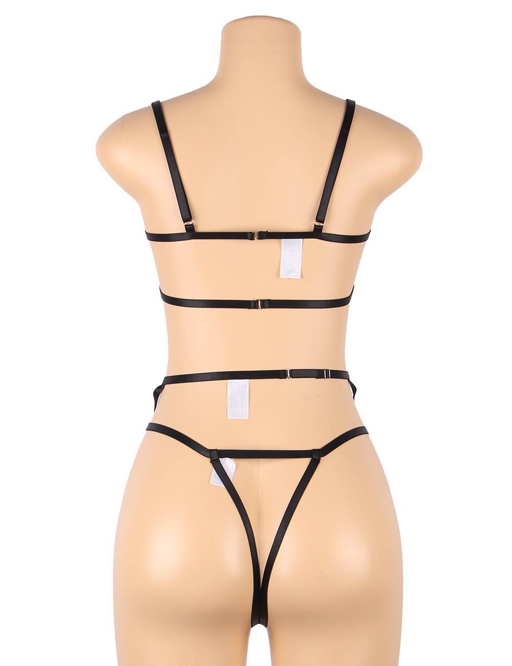 Bras YesX YX867 Embroidered Bra, Garter & Thong Set – Black