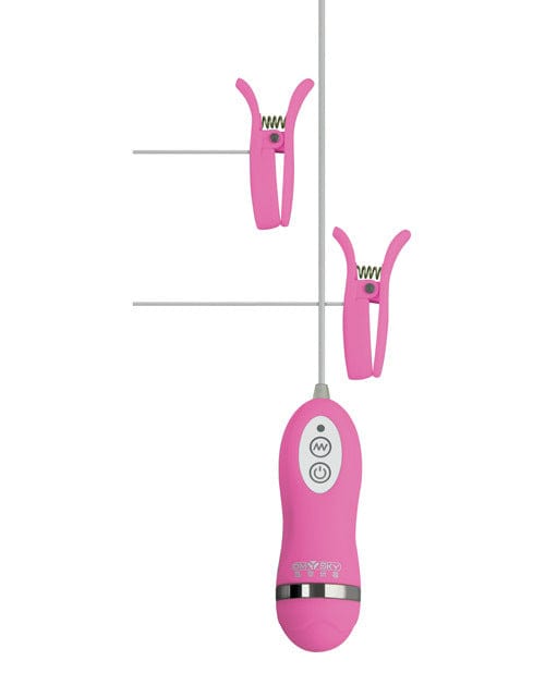 GigaLuv pink vibrating nipple clamps with 10 functions