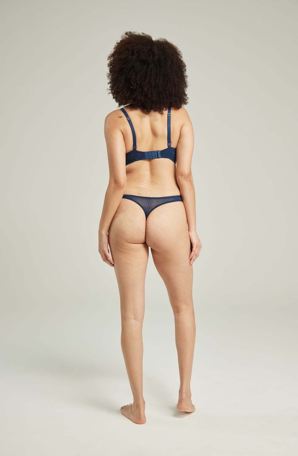 Briefs & Thongs The Sheer Deco Barely There Thong Navy