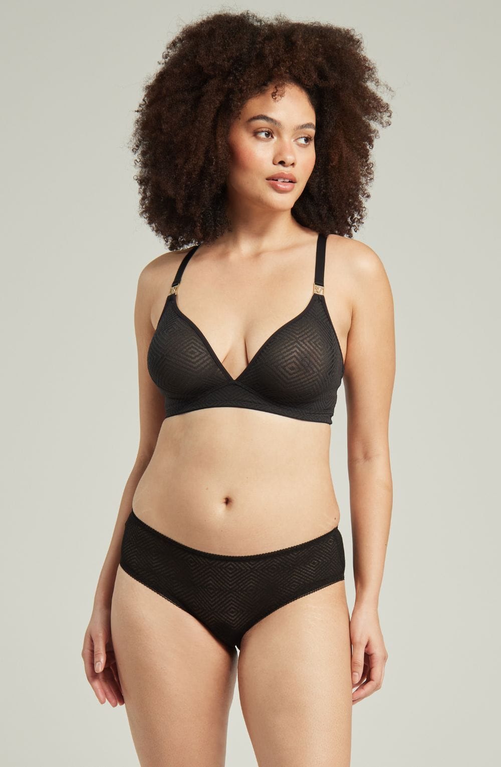 Briefs & Thongs The Sheer Deco Hipster Brief Black