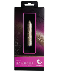 Bullets, Eggs, Rings Rocks Off Precious Golden Passion Colored RO-80 mm Bullet - 7 Speed Gold