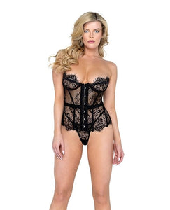 Bustiers Fantasy Scalloped Eyelash Lace Bustier & Thong Black SM