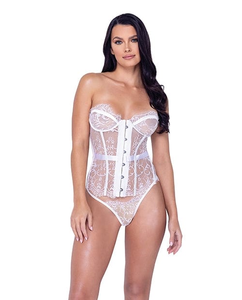 Roma Eyelash Lace Underwire Bustier & Thong – White, Small