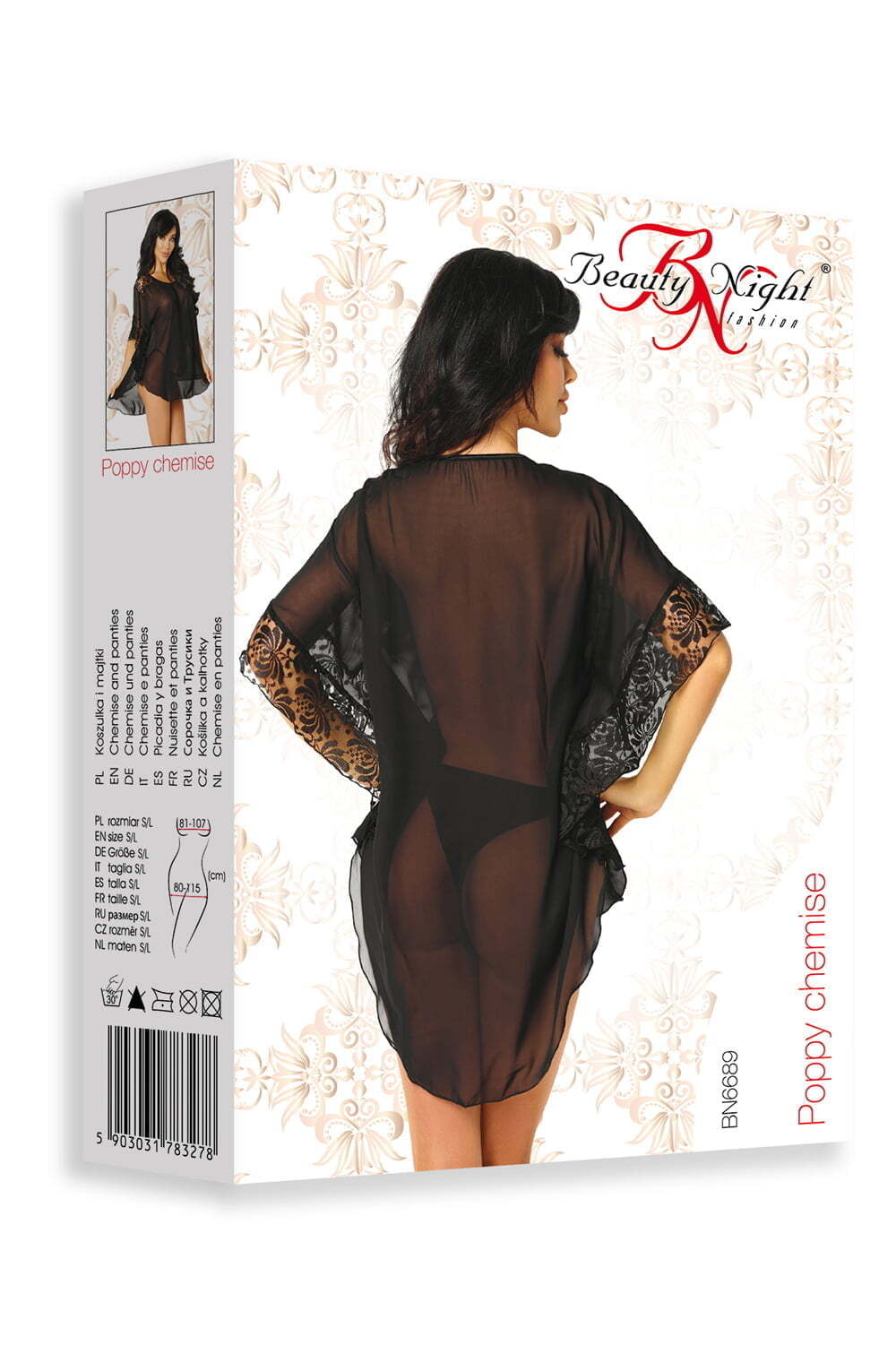 Chemises BLACK / ONE SIZE (S-L) Beauty Night BN6689 Poppy Chemise