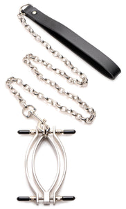 Clit Clamps Pussy Tugger Adjustable Pussy Clamp With Leash - Silver