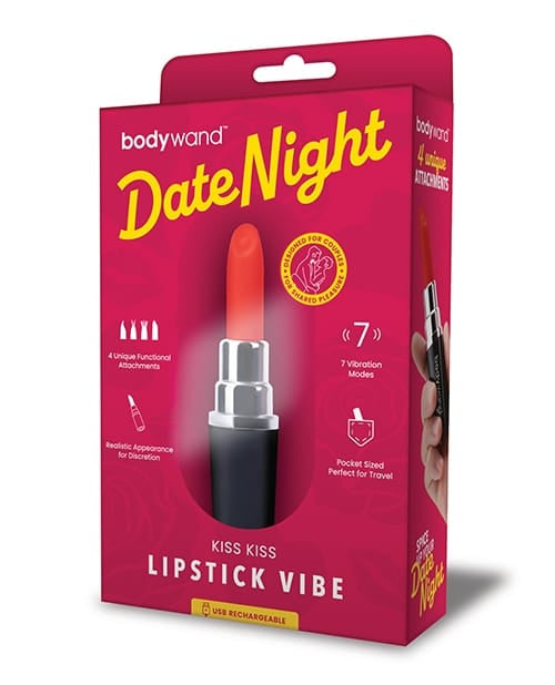 Clit Ticklers Bodywand Date Night Kiss Kiss Lipstick Vibe - Black/Red