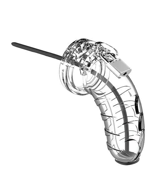 Cock Cages Shots Man Cage 4.5" w/Silicone Urethral Sounding - Clear