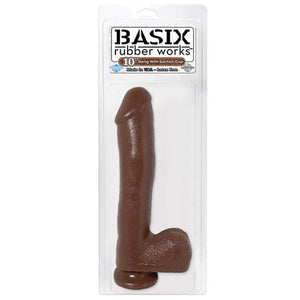 DILDOS & DONGS Basix 10in. Dong w/Suction Cup Brown