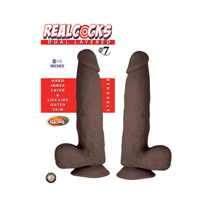 DILDOS & DONGS Realcocks Dual Layered #7 8.5In Dark Br