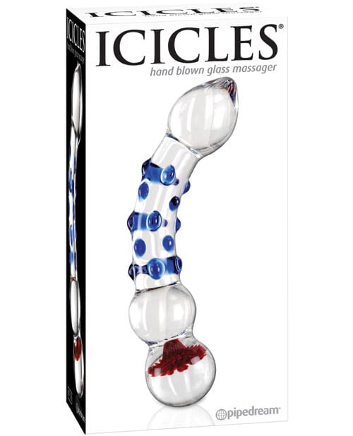 Dongs & Dildos Icicles No. 18 Hand Blown Glass Massager - Clear w/Blue Knobs