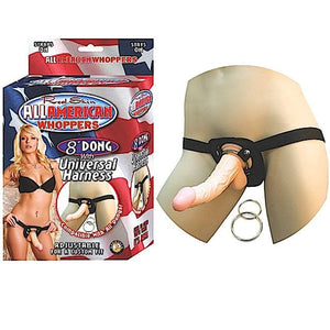 Dongs - Strap-on & Strapless All Amer Whopper 8in. Vib Dong W/Harness