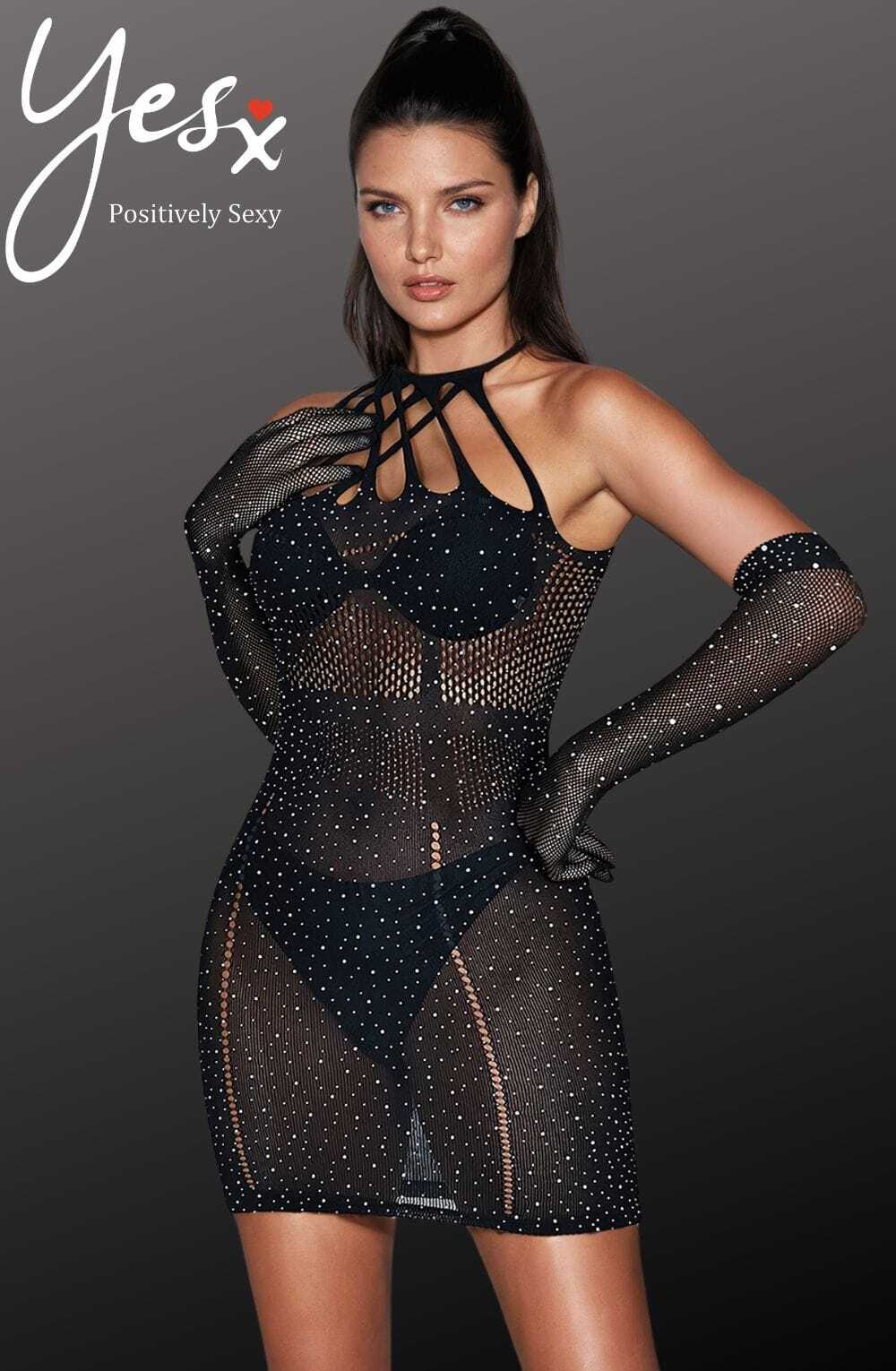 Dresses YesX YX865 Sparkle Rhinestone Fishnet