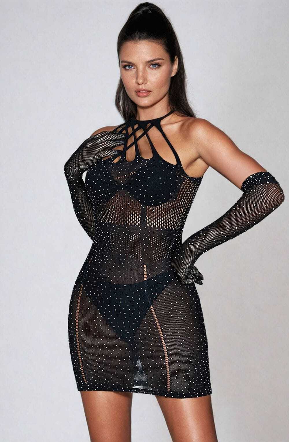 Dresses YesX YX865 Sparkle Rhinestone Fishnet
