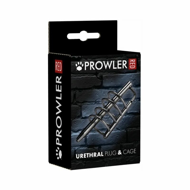 Fetish - Urethral Prowler RED Urethral Plug & Cage Steel